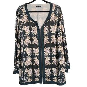 Isabel + Alice 2XL Dark Teal Floral Zip Up Top